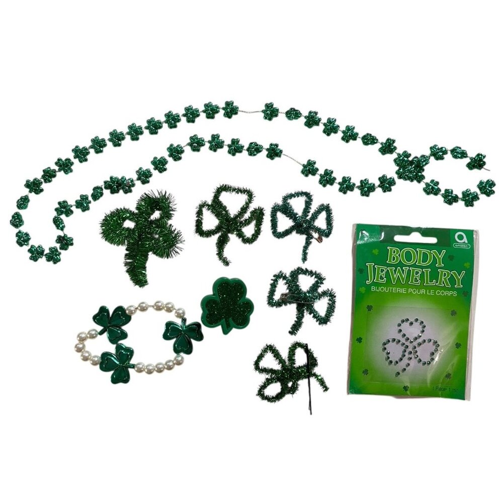 St. Patricks Day Lucky Irish Shamrock Lapel Pins Lot Green Gold Clover Necklace